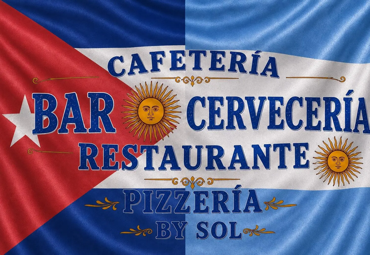 Cartel: Cafetería, Bar, Cervecería, Restaurante, Pizzería By Sol